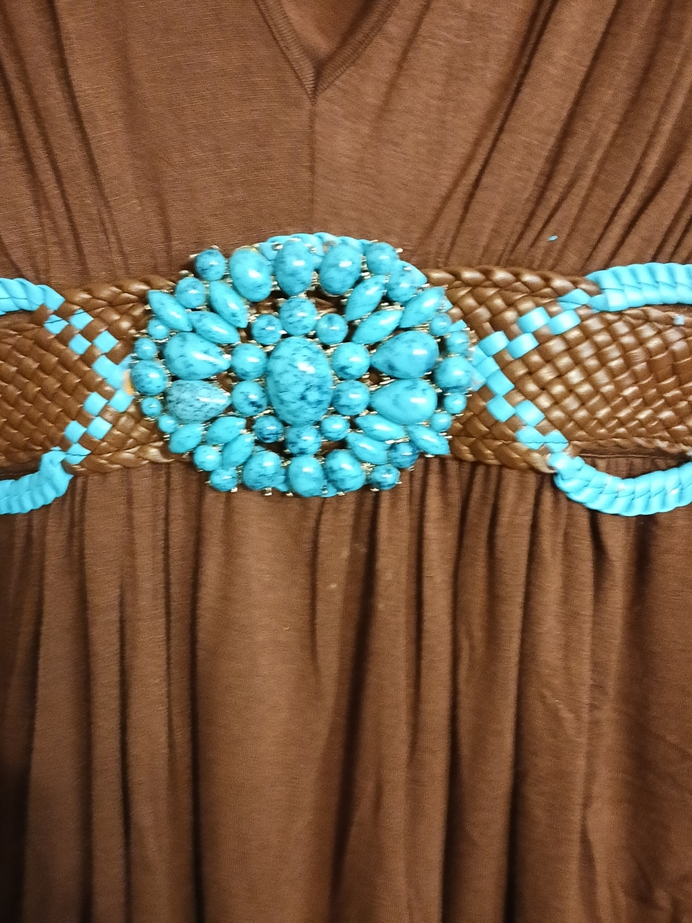 DG2 Diane Gilman Brown Embellished Empire Waist Boho Stretch Knit Blouse Size 3x - Picture 4 of 5